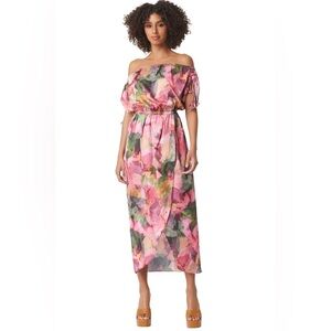 Misa Los Angeles Floral Dress Size XS Pink Green Wrap Front Beautiful Beach NWT